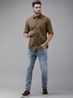 Roadster Men Olive Green Pure Cotton Casual Shirt