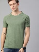 Roadster Men Olive Green Solid Round Neck T-shirt