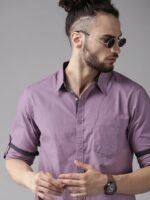 Roadster Men Purple Pure Cotton Solid Opaque Sustainable Casual Shirt