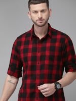Roadster Men Red & Black Regular Fit Checked Sustainable Casual Shirt