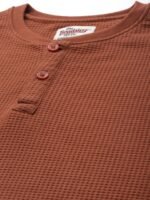 Roadster Men Rust Checked Mandarin Collar T-shirt