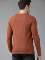 Roadster Men Rust Checked Mandarin Collar T-shirt