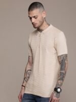 Roadster Men Self Design Polo Collar T-shirt