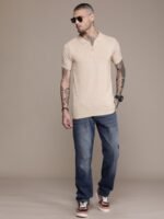 Roadster Men Self Design Polo Collar T-shirt