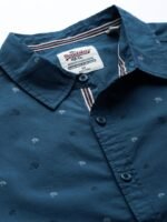 Roadster Men Teal Blue & Black Conversational Printed Pure Cotton Casual Sustainable Shirt