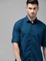 Roadster Men Teal Blue Slim Fit Solid Sustainable Casual Shirt