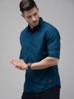 Roadster Men Teal Blue Slim Fit Solid Sustainable Casual Shirt