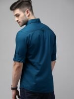 Roadster Men Teal Blue Slim Fit Solid Sustainable Casual Shirt