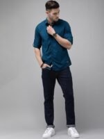 Roadster Men Teal Blue Slim Fit Solid Sustainable Casual Shirt