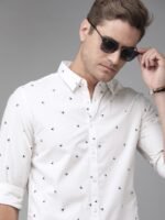 Roadster Men White & Black Abstract Printed Cotton Casual Sustainable Shirt