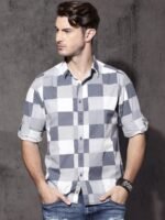 Roadster Men White & Blue Regular Fit Checked Sustainable Casual Shirt