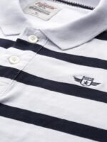 Roadster Men White & Navy Blue Striped Polo Collar T-shirt