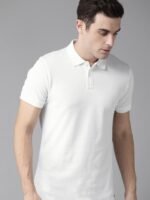 Roadster Men White Polo Collar Cotton Pure Cotton T-shirt