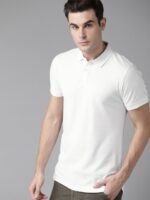 Roadster Men White Polo Collar Cotton Pure Cotton T-shirt