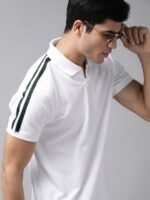 Roadster Men White Pure Cotton Solid Spread Collar T-shirt