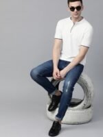 Roadster Men White Solid Mandarin Collar T-shirt