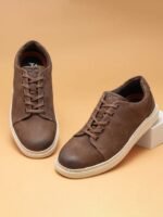 Ruosh Men Lightweight Comfort Insole Contrast Sole Textured Leather Sneakers