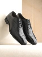 San Frissco Men Textured Square-Toe Genuine Leather Formal Oxfords