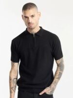 Snitch Black Crochet Slim Fit Pure Cotton T-shirt