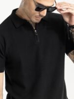 Snitch Black Crochet Slim Fit Pure Cotton T-shirt