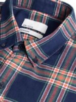 Snitch Blue & Peach-Coloured Classic Slim Fit Tartan Checked Cotton Casual Shirt