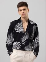 Snitch Pink Tropical Printed Slim Fit Casual Shirt