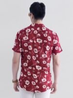 Snitch Red Floral Printed Spread Collar Classic Slim Fit Casual Shirt