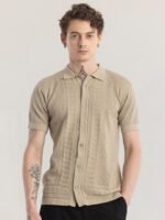 Snitch Straight Slim Fit Spread Collar Short Sleeves Cotton Casual Shirt
