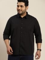 Sztori Men Plus Size Black Solid Pure Cotton Casual Shirt