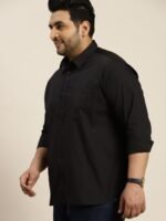 Sztori Men Plus Size Black Solid Pure Cotton Casual Shirt