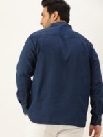 Sztori Men Plus Size Navy Blue Pure Cotton Chambray Casual Shirt