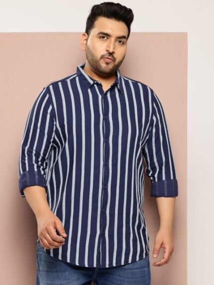 Sztori Plus Size Striped Cotton Casual Shirt