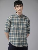 THE BEAR HOUSE Men Blue Slim Fit Tartan Checked Cotton Casual Shirt