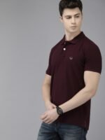 THE BEAR HOUSE Men Burgundy Polo Collar Slim Fit T-shirt