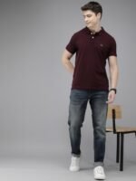 THE BEAR HOUSE Men Burgundy Polo Collar Slim Fit T-shirt