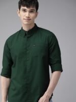 THE BEAR HOUSE Men Green Slim Fit Cotton Casual Shirt