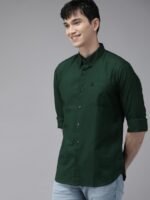 THE BEAR HOUSE Men Green Slim Fit Cotton Casual Shirt