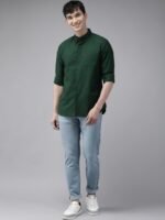 THE BEAR HOUSE Men Green Slim Fit Cotton Casual Shirt