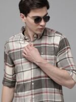 THE BEAR HOUSE Men Grey Slim Fit Pure Cotton Checked Casual Shirt