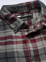 THE BEAR HOUSE Men Grey Slim Fit Tartan Checks Checked Casual Shirt