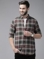 THE BEAR HOUSE Men Grey Slim Fit Tartan Checks Checked Casual Shirt