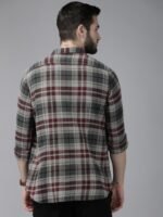 THE BEAR HOUSE Men Grey Slim Fit Tartan Checks Checked Casual Shirt