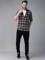 THE BEAR HOUSE Men Grey Slim Fit Tartan Checks Checked Casual Shirt