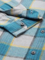 THE BEAR HOUSE Men Grey & Teal Blue Slim Fit Checked Flannel Cotton Casual Shirt