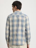 THE BEAR HOUSE Men Windowpane Checked Slim Fit Cotton Linen Shirt