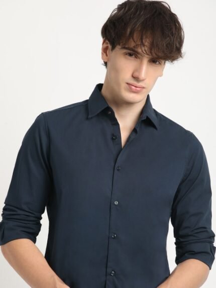 THE BEAR HOUSE Tailored Fit Long Sleeves Spread Collar Cotton Opaque Formal Shirt