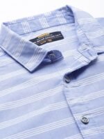 The Indian Garage Co Men Blue & White Slim Fit Striped Pure Cotton Casual Shirt