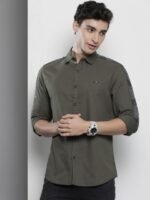 The Indian Garage Co Men Charcoal Black Solid Slim Fit Casual Shirt