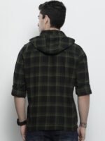 The Indian Garage Co Men Checkered Hooded Shirt with Double Flap Pockets