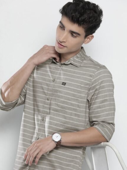 The Indian Garage Co Men Cotton Smart Slim Fit Striped Casual Shirt